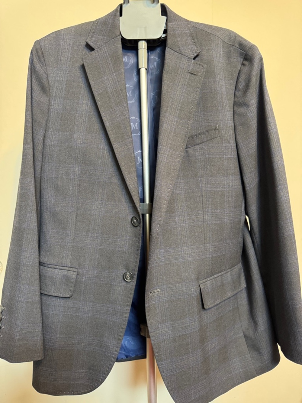 Men's Tailored Charcoal Windowpane Two-Button Blazer